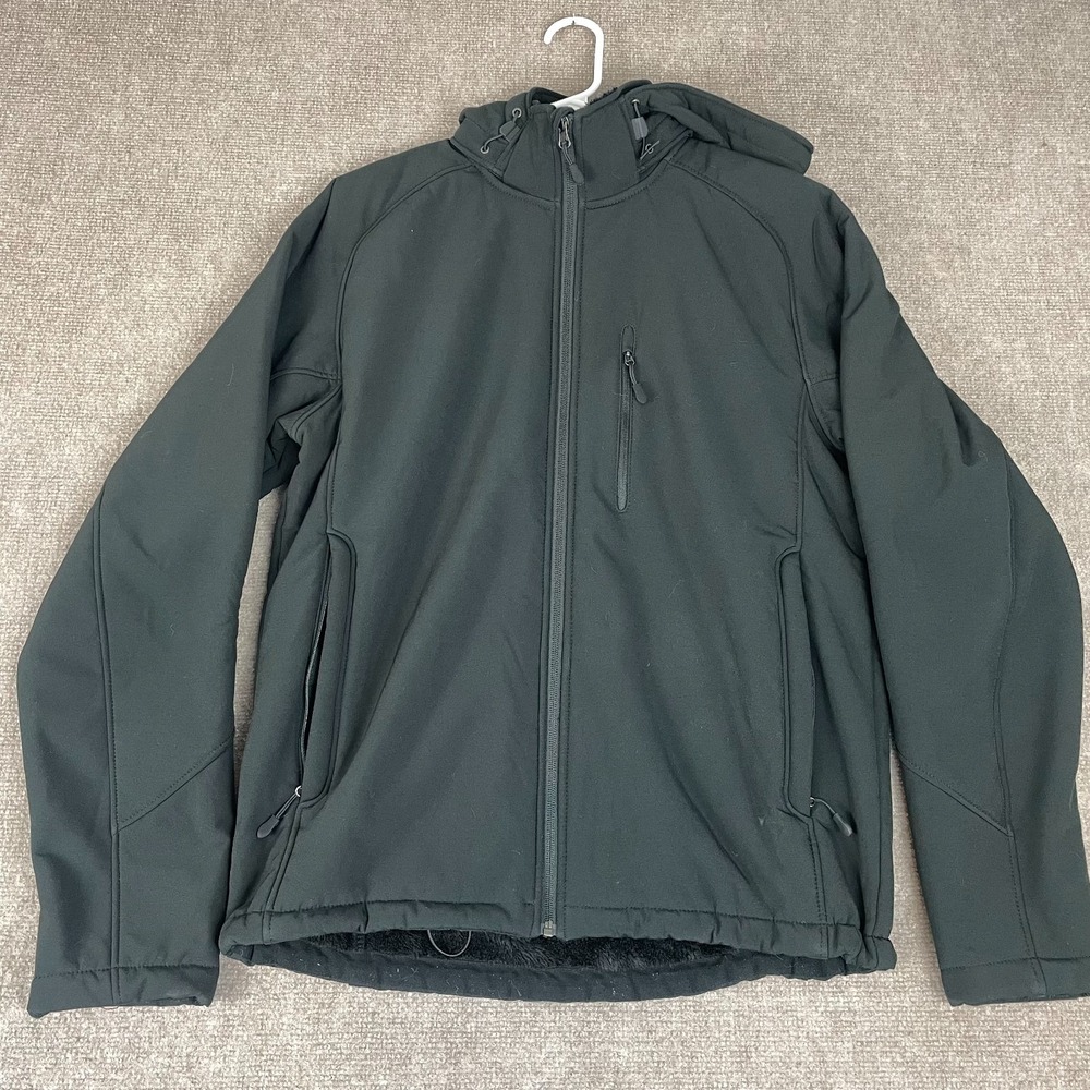 Kirkland Signature Jacket Mens Medium Charcoal Gray Fleece Lined Hooded Full Zip